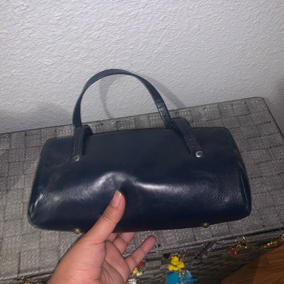Vintage Navy Blue Leather Barrel Bag - Picture 4 of 10